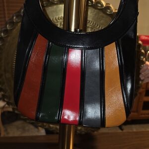 Multi-Color Striped Leather Shoulder Bag - Black, Red, Green, Tan, Brown